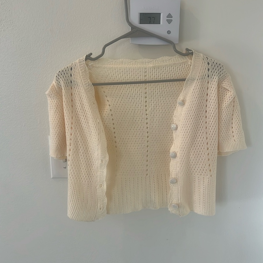 Cropped Button Up Cream Sweater